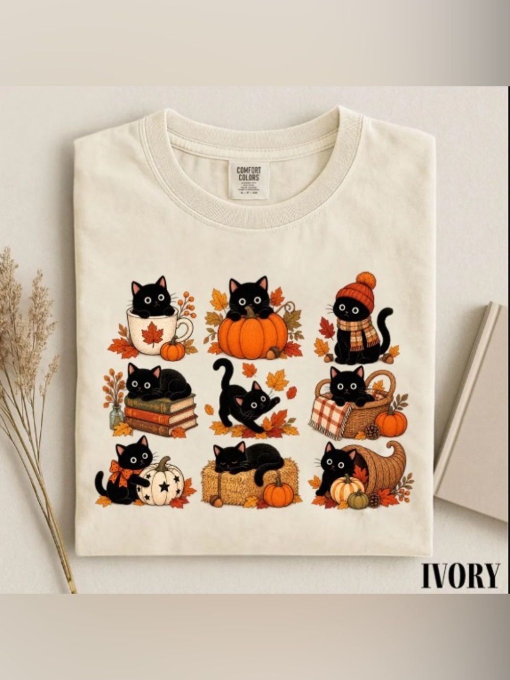 Comfort Colors Black Cats Autumn Pumpkins Graphic, Cozy Pumpkin Cat T- Shirt